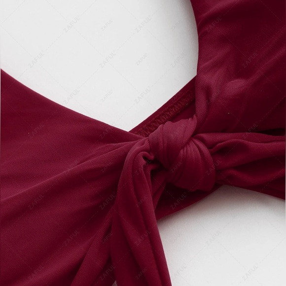 Scrunch knotted thong bikini set, burgundy, M/6 - Picture 5 of 6